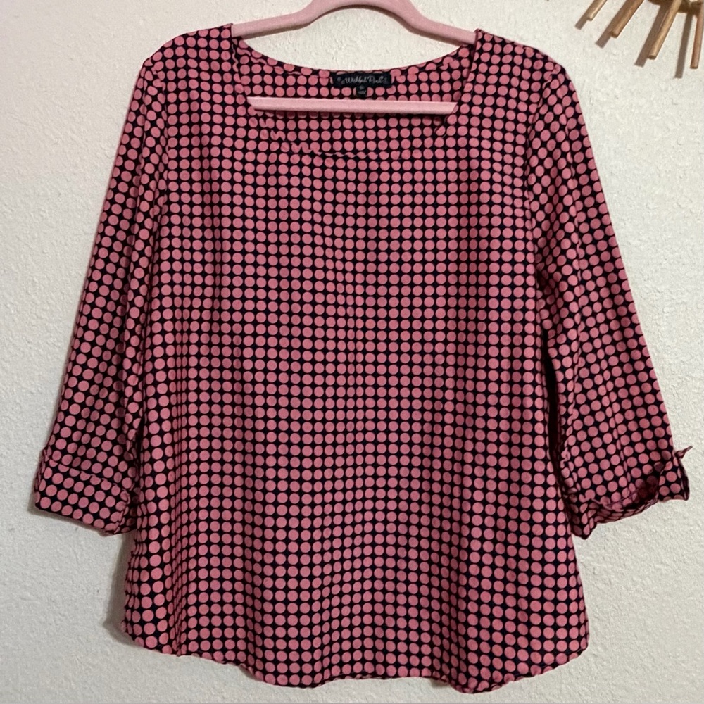 Wishful Park Pink & Black Polka Dot Blouse